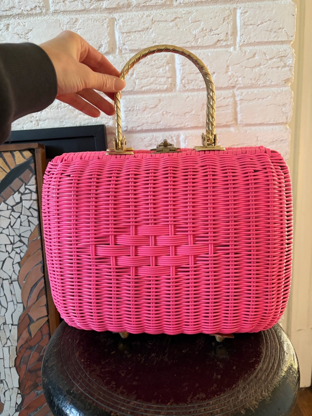 Vintage Pink Wicker Handbag